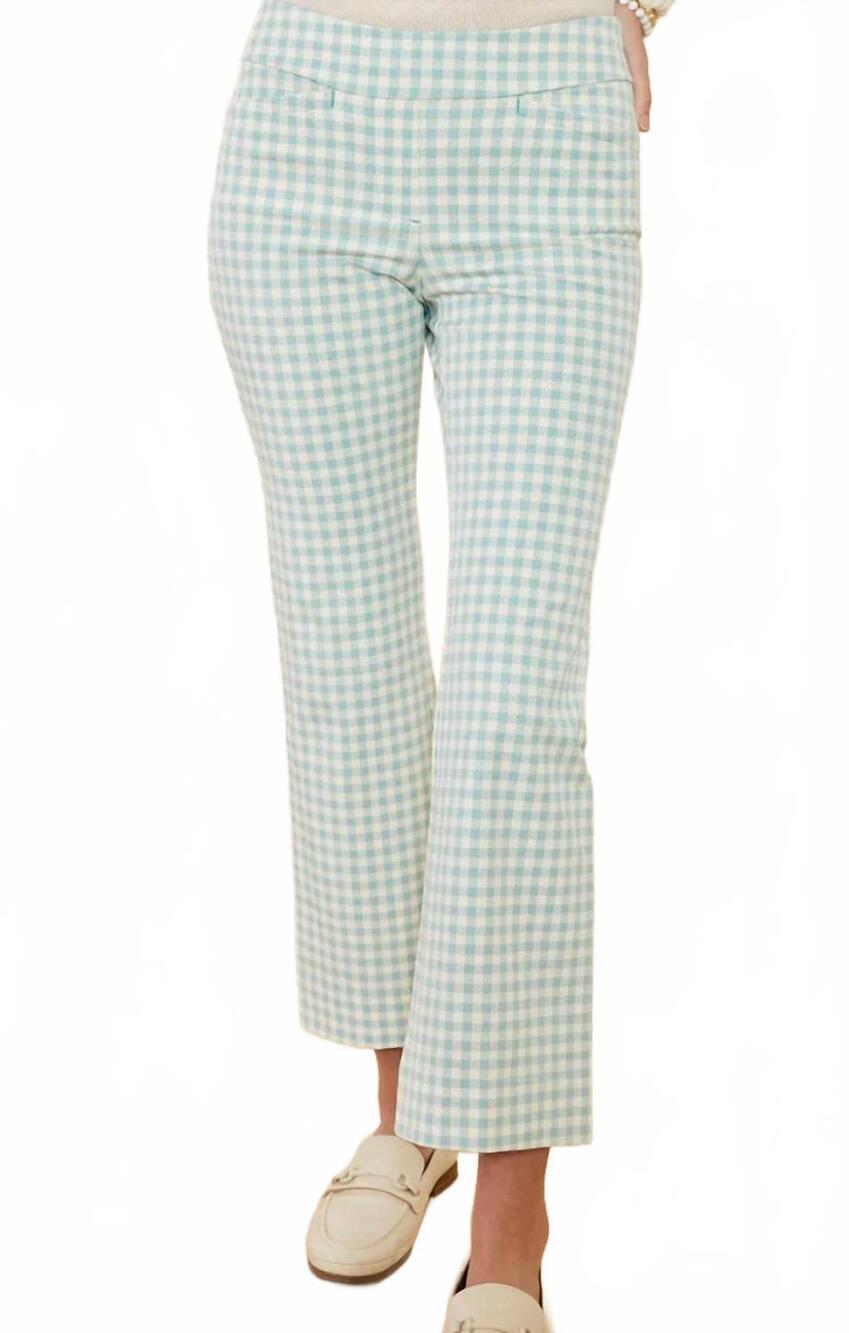 NEW SPARTINA 449 maren kick flare pant in clara gingham aqua haze
